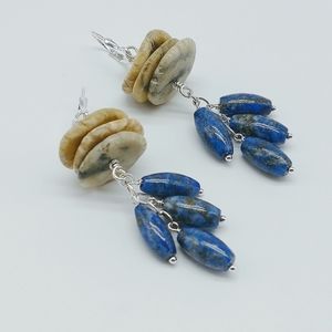 Sterling Silver Lapis Lazuli Turquoise Disc Earrings